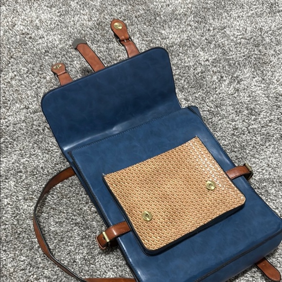 ModCloth Authentically Academic Backpack Blue & Brown - Picture 3 of 6